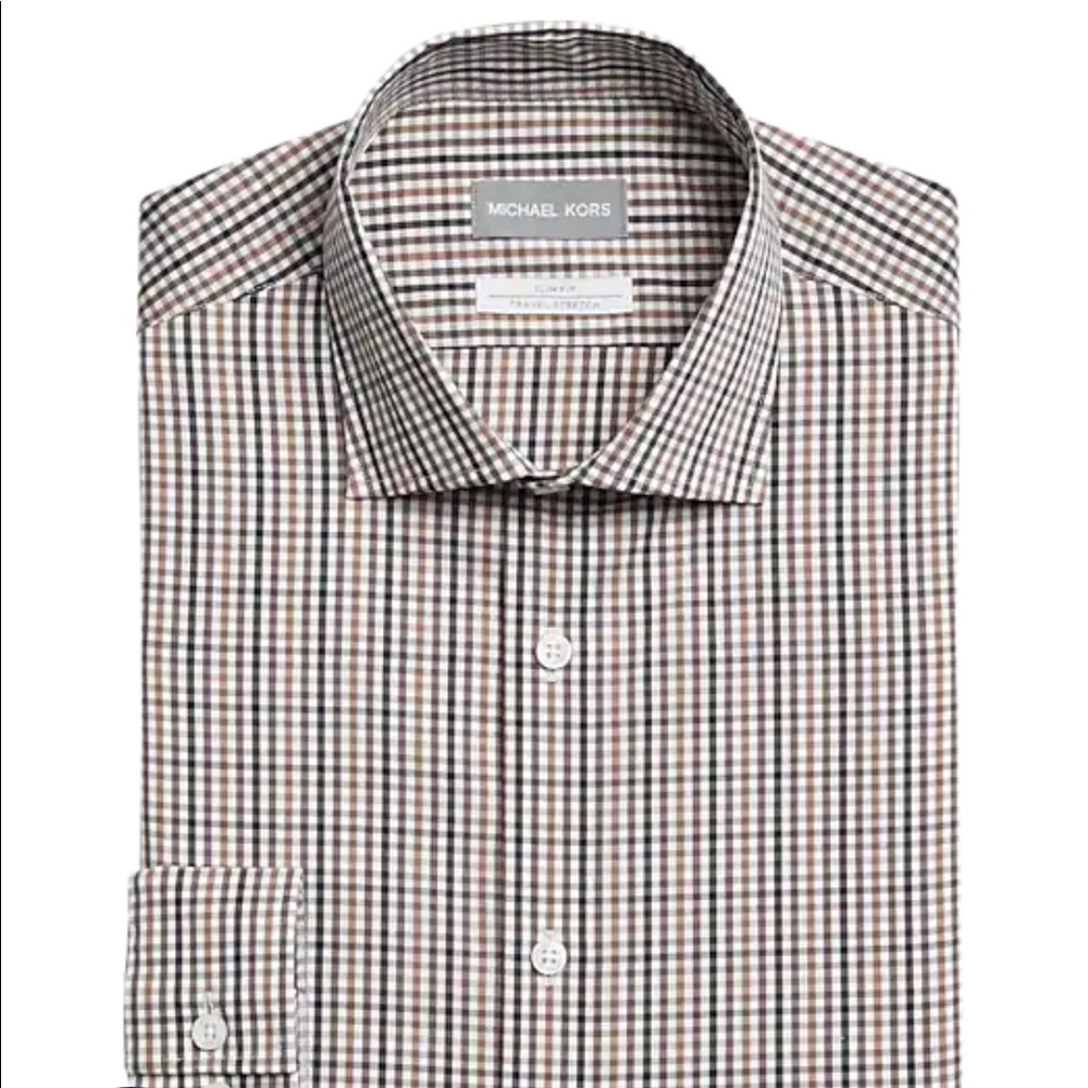 Michael Kors Slim Fit Dress Shirt, Brown Check